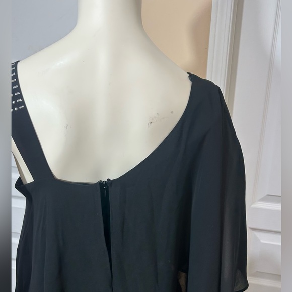 EMMA & MICHELE BLACK JUMPSUIT ONE SHOULDER STUDDED AND ONE SHAWL ELASTIC WAIST S - Picture 7 of 10